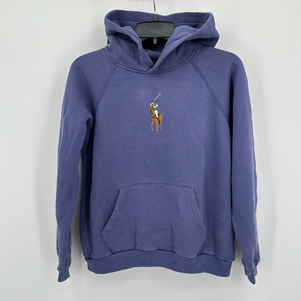 Polo Ralph Lauren Sweatshirt Hoodie Kids Medium Blue Big Pony Luxury Preppy